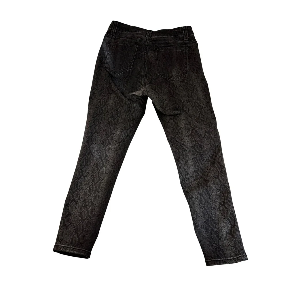 Reba Womens Black Snake Print Skinny Jeans Size 10 Python Denim Pants 1417